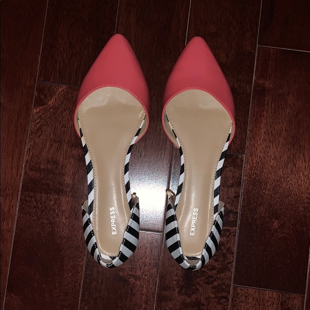 Coral and Black and White Stripe Express Flats